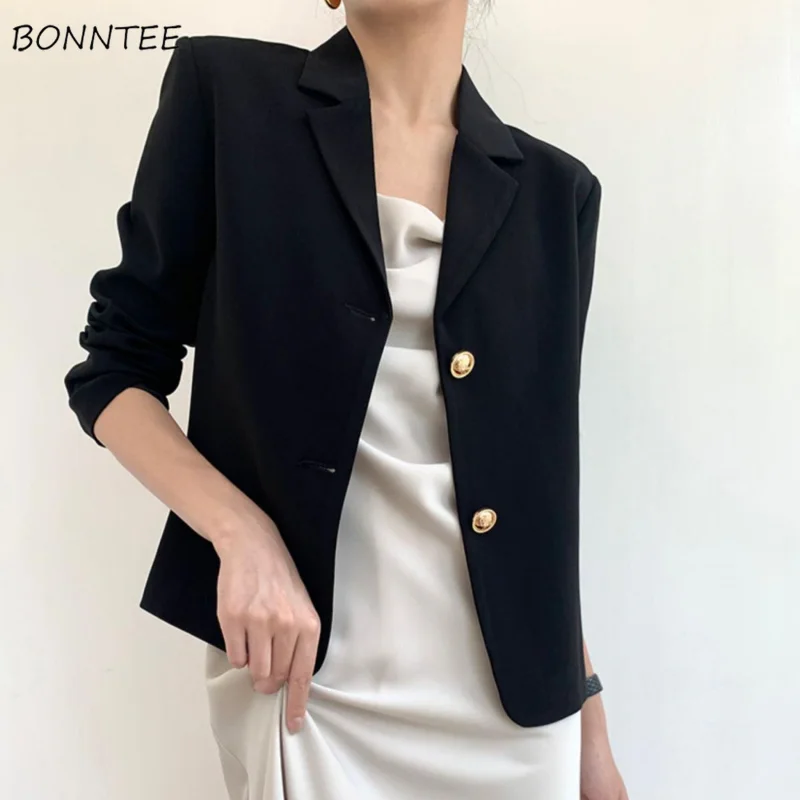 

Blazers Women Solid Office Ladies Notched Elegant Tender Autumn All-match Korean Style Outwear Popular Casual Minimalist Basic