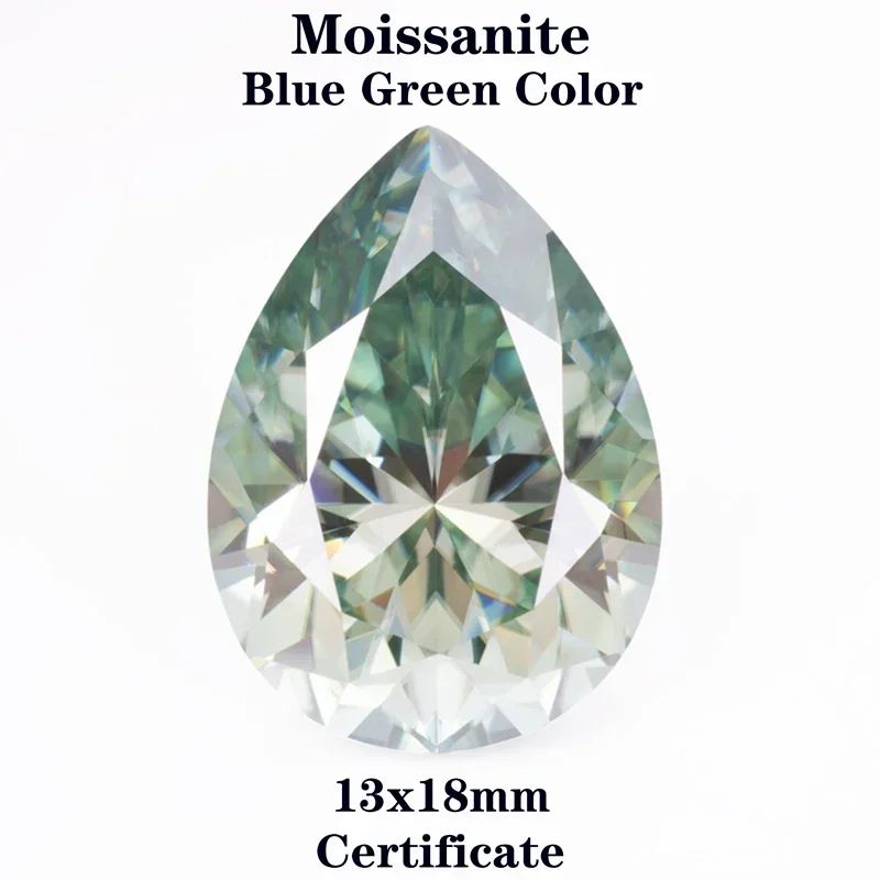 Moissanite Stone Pear Cut Blue Green Natural Color for Charms Jewelry Make DIY Ring Necklace Earrings Materials with Certificate