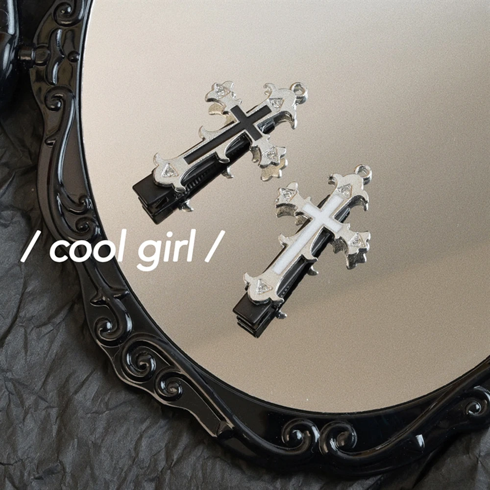 Pasadores cruzados góticos, pinzas de cocodrilo de Metal, accesorios para el cabello Y2k, tocados de fiesta de discoteca en blanco y negro para mujeres y niñas
