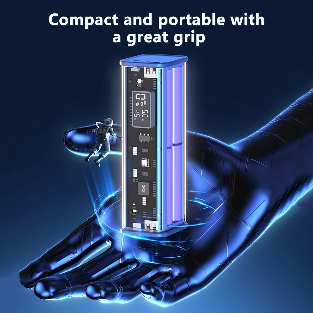 18650 Battery Case DIY Mobile Power Transparent Technological Style PD 22.5W Fast Charging power Shell No Soldering