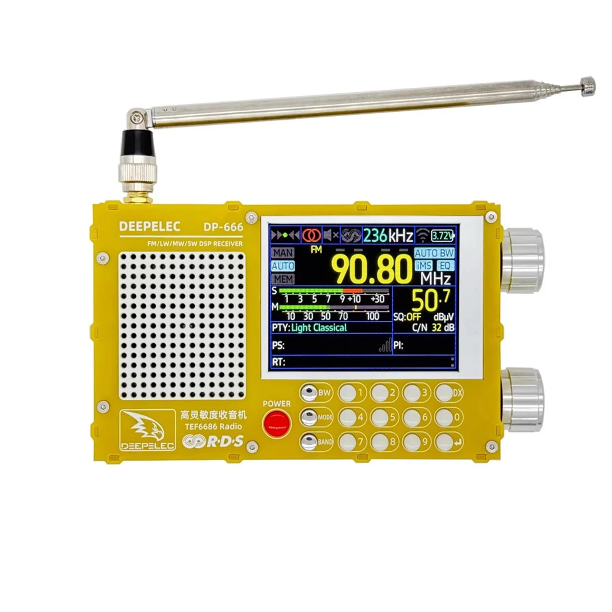 DP-666 TEF6686 Radio 5000mAh High Sensitivity Full Band FM AM FM Short Wave Radio Receiver with Antenna Yellow