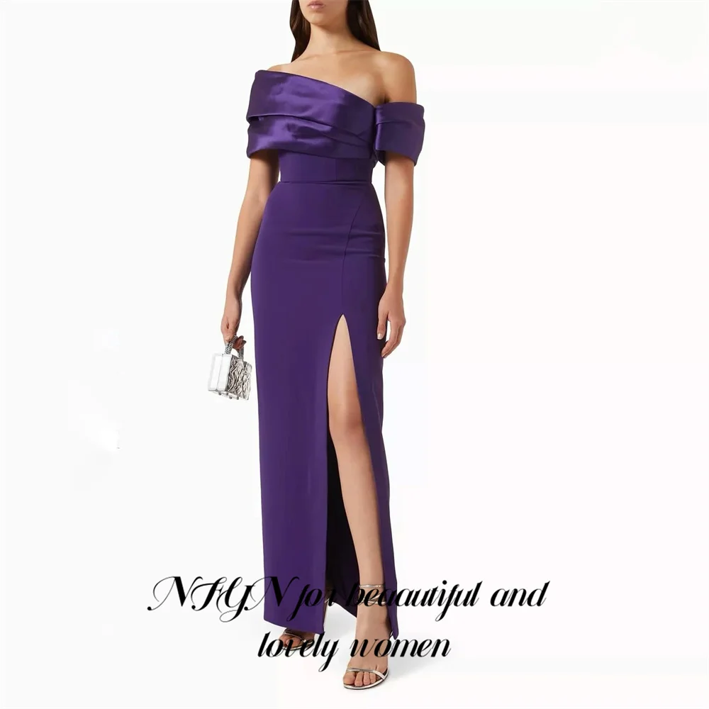 

NFYN Purple 프롬 드레 Off the Shoulder Prom Gown Mermaid Gala Dresses with High Slit Party Dress for Formal Event Customized