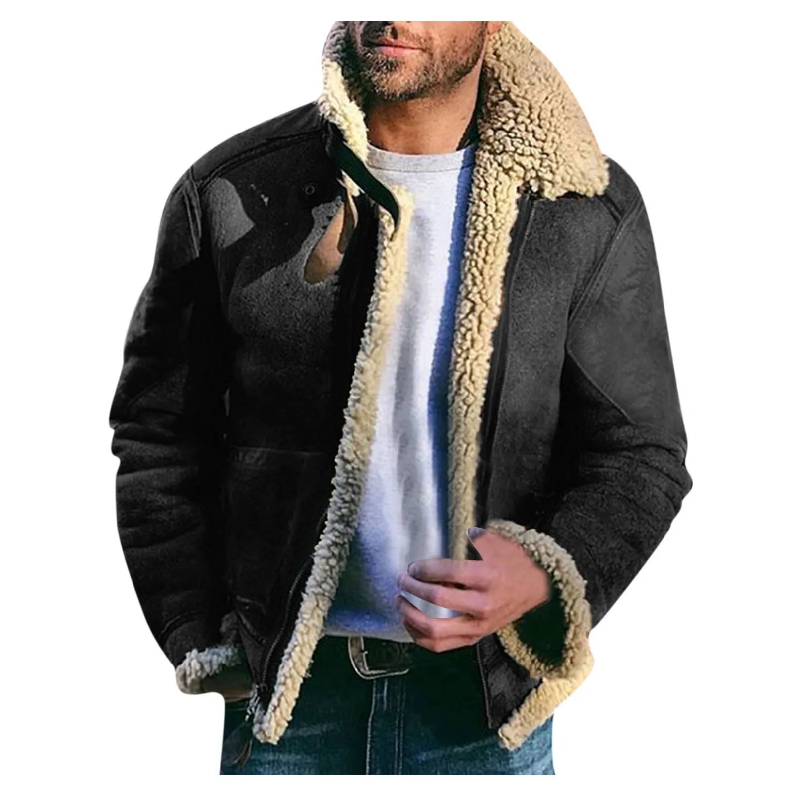 Leather Fur Integrated Men Short Jacket Vintage Handsome Fashion Casual Spliced Coat Winter Male Thicken Faux Fur Jacket