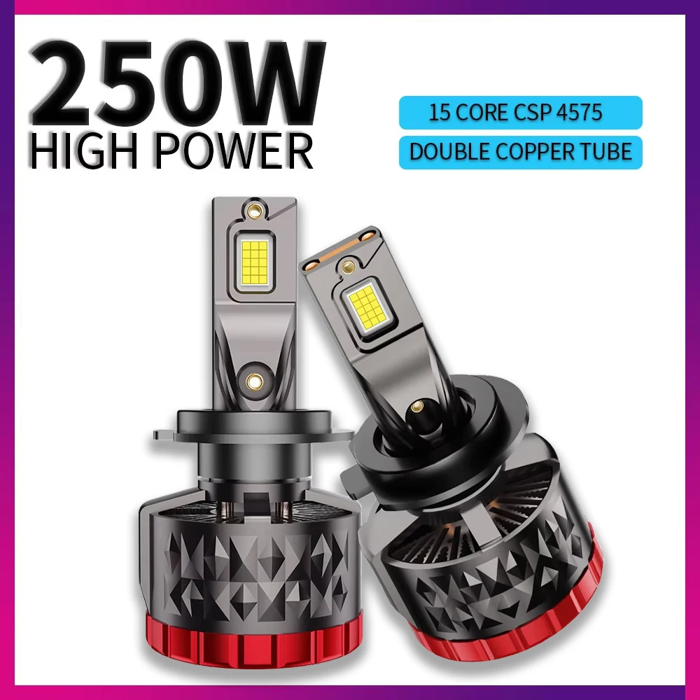 

250W LED H7 H4 9005 9006 Car Headlight CANBUS Bulb H8 H9 H11 HB3 HB4 62000LM Lamp Double Copper Tube Lights for Auto