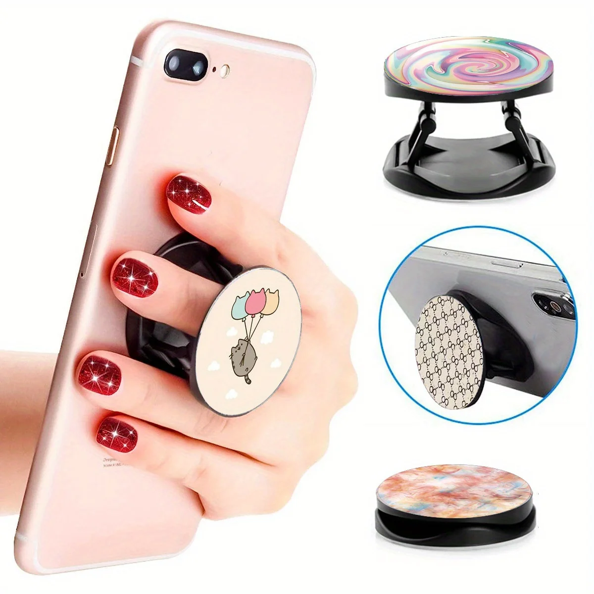 4 Pieces Expandable Collapsible Mobile Phone Grip Stand Holder Cell Phone Finger Stand Holder Compatible with All Smartphones