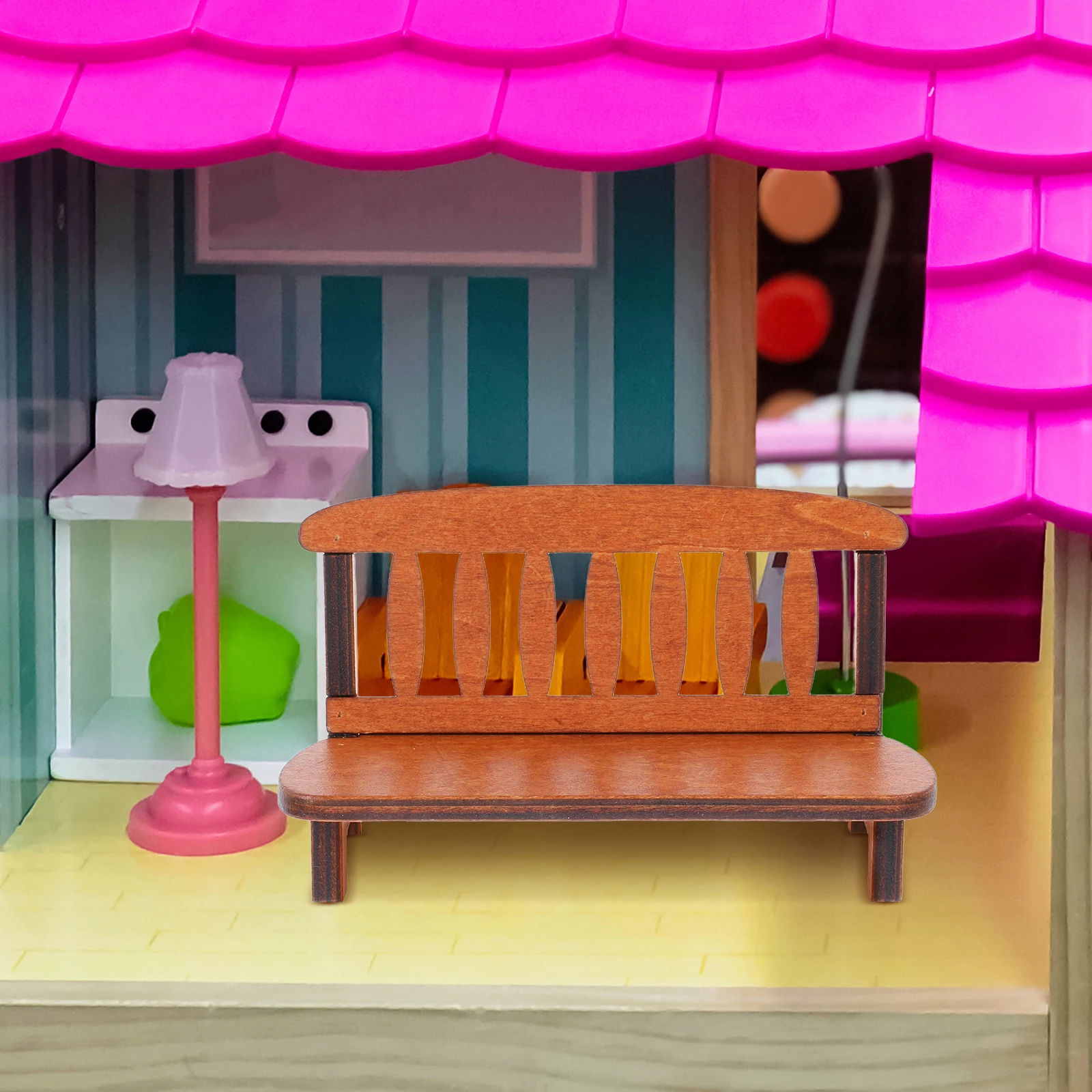 1pc Furniture Wooden Bench Ornaments Chair Model Photo Prop Miniature Settee Green Office Home Decor Vintage Craft Adorable