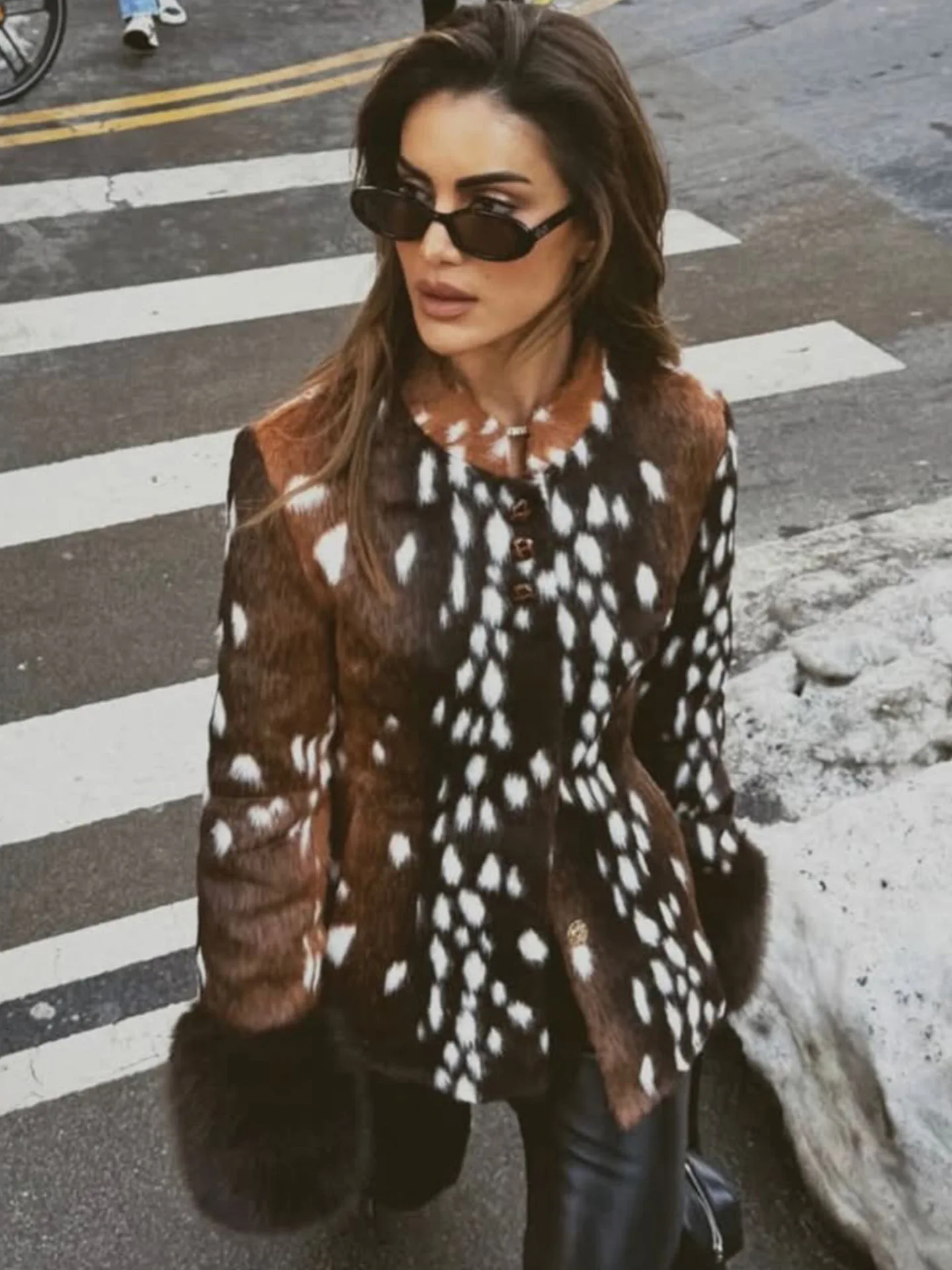 Siren Chic Street Leopardenmuster Pelzmanschetten-Jacke für Damen Stehkragen Vollärmel Knopfleiste Jacken 2026 Herbst Damen Neue Oberbekleidung
