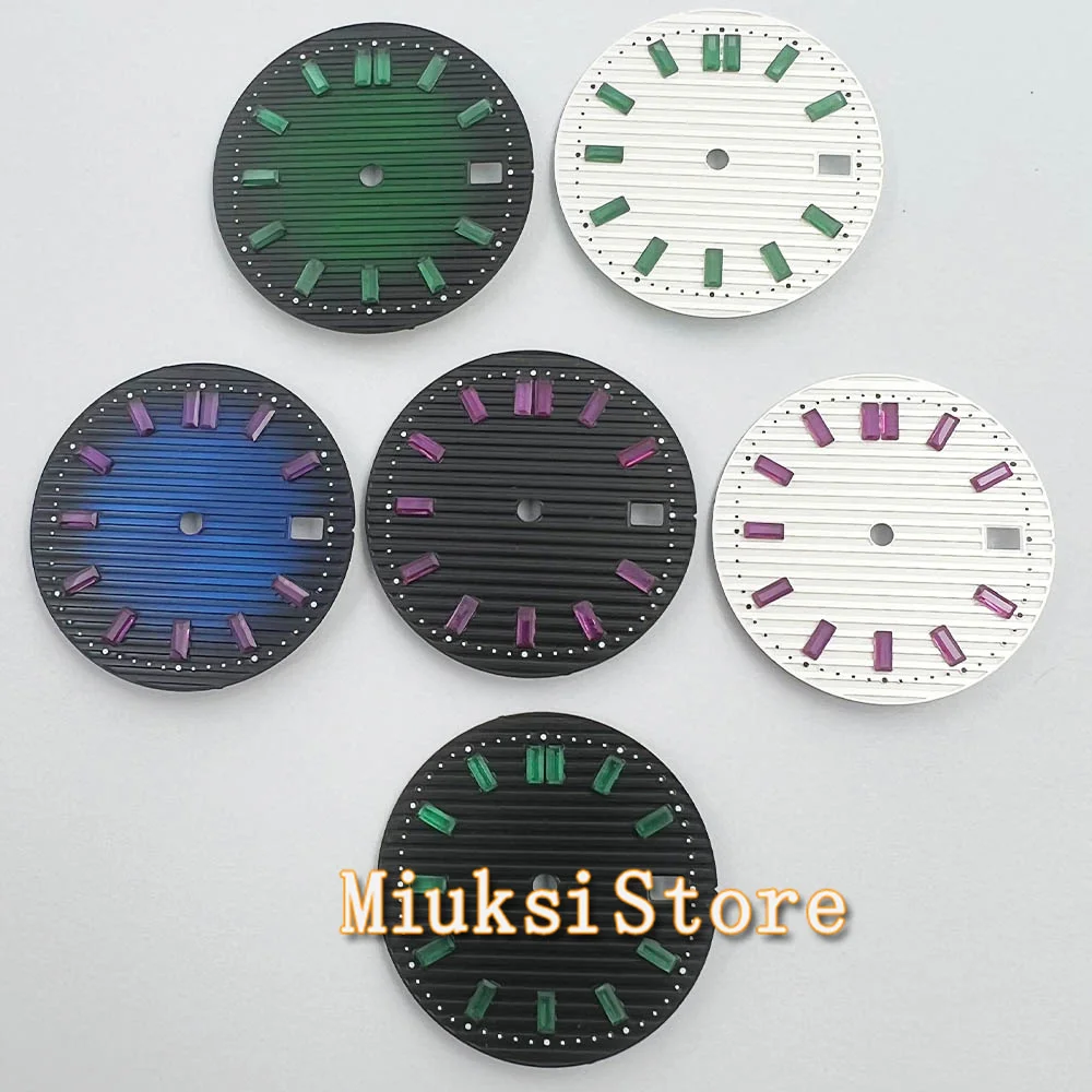 29.7mm Black White Blue watch dial fit Nl Fit NH35  Movement With Calendar Window date Watch Parts