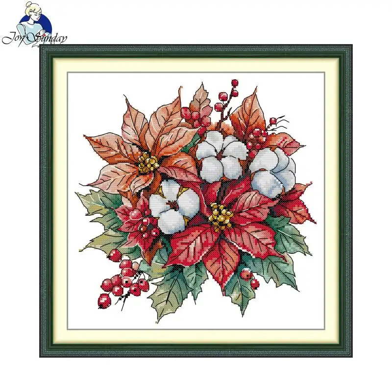 

Joy Sunday Cross Stitch Kit New Year Bouquet HD Pattern Aida 16/14/11CT Counted Printed Canva DIY Embroidery Kit New