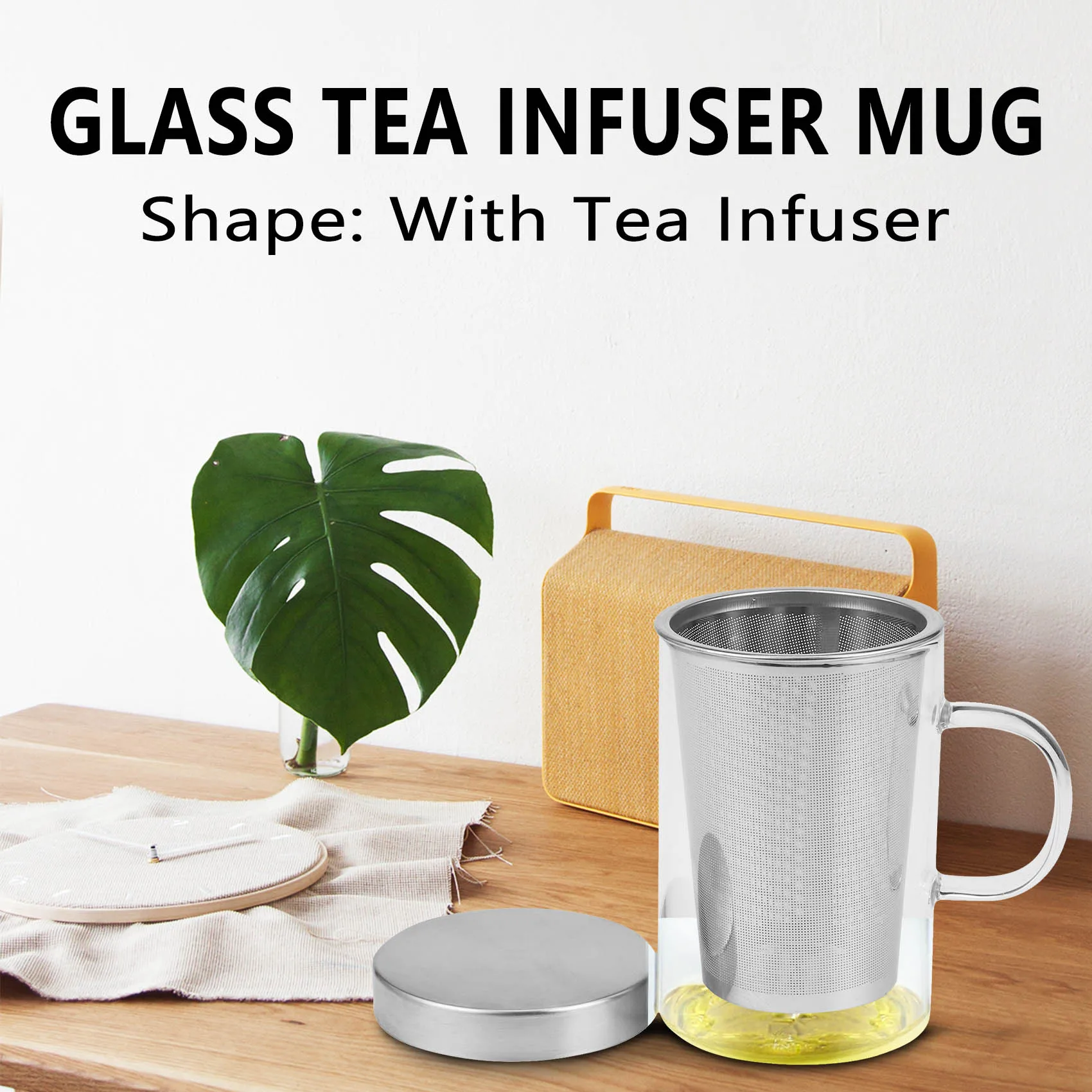 500Ml Travel Heat-Resistant Glass Tea Infuser Mug with Stainless Steel Lid Coffee Cup Tumbler Kitchen Heat-Resistant Large