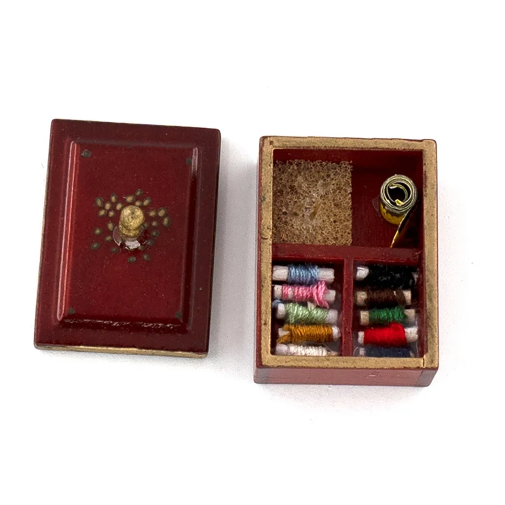 1/12 Doll House Miniature Sewing Box Simulation Needle Threads Ruler Model Toy Mini Decoration Dollhouse Accessories