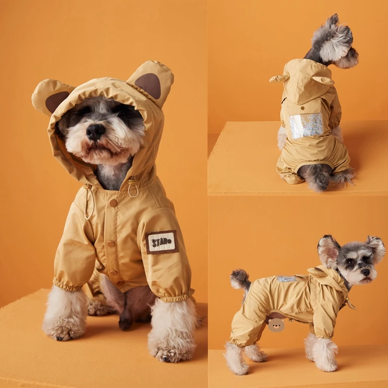 

Дождевик для собак, комбинезон с капюшоном и ушками маленького медведя, водонепроницаемая куртка для собак, уличный дождевик для собак, водостойкая Одежда для собак S ~ 2XL