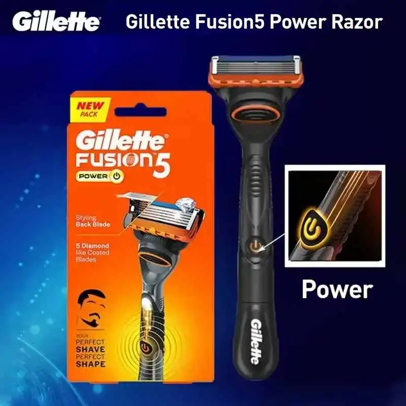 Gillette Fusion 5 Powered Razor 5-Layer Blade with Lubricating Strip Precision Trimmer Micro-vibration Technology for Men