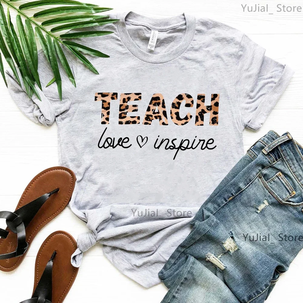 Inspirational Teacher Women Shirts Teach Love Inspire Shirt Back To School Tee Teacher Appreciation Tshirts  Casual Tops