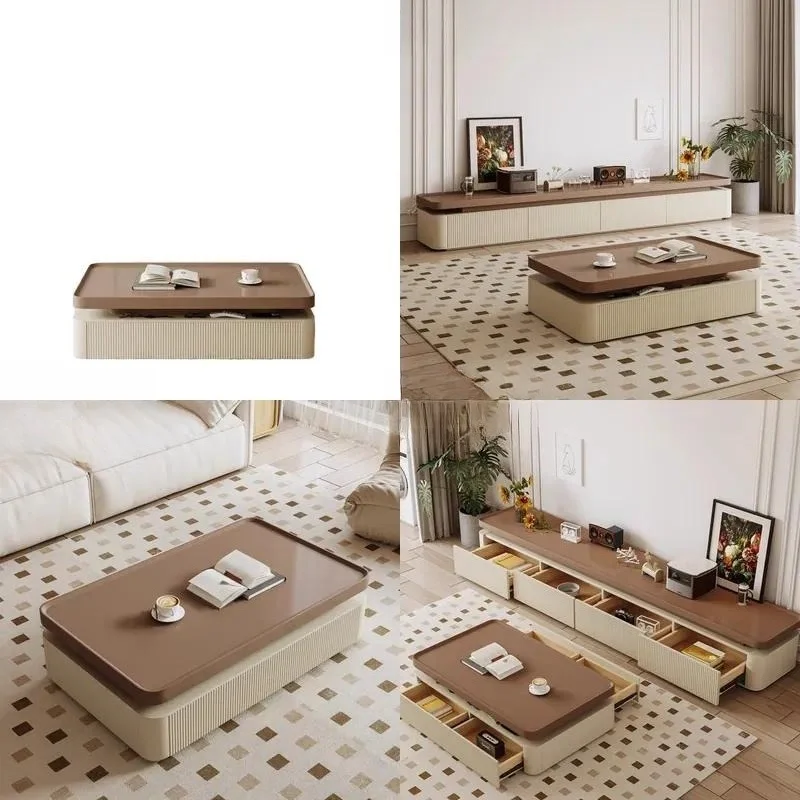 for American Modern Simple Milk Coffee Color Ribbon Drawer Coffee Table Household Living Room TV Cabinet Multi-purpose
