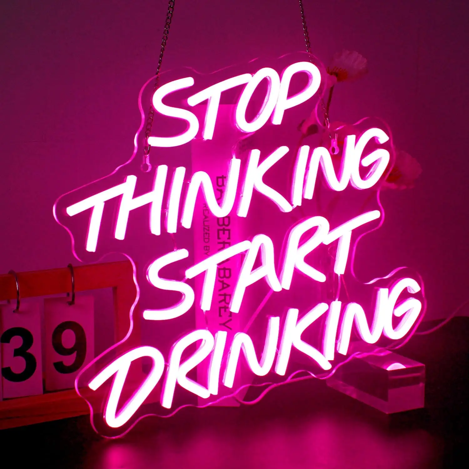 Stop Thinking Start drinkneon Signs LED Neon Light Signs, Light Up, Home Bar Man Cave Party Club Restaurant Gift