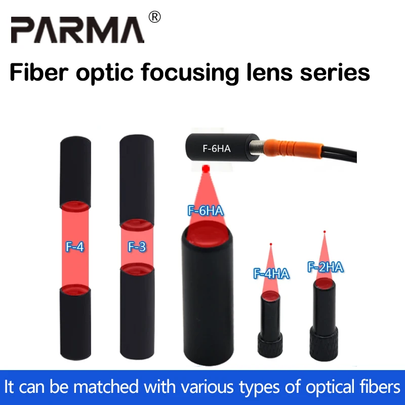 Fiber optic focusing lens, parallel emission mirror, equipped with fiber optic sensor probe 3HA, 4HA, 6HA, F-3, F-4
