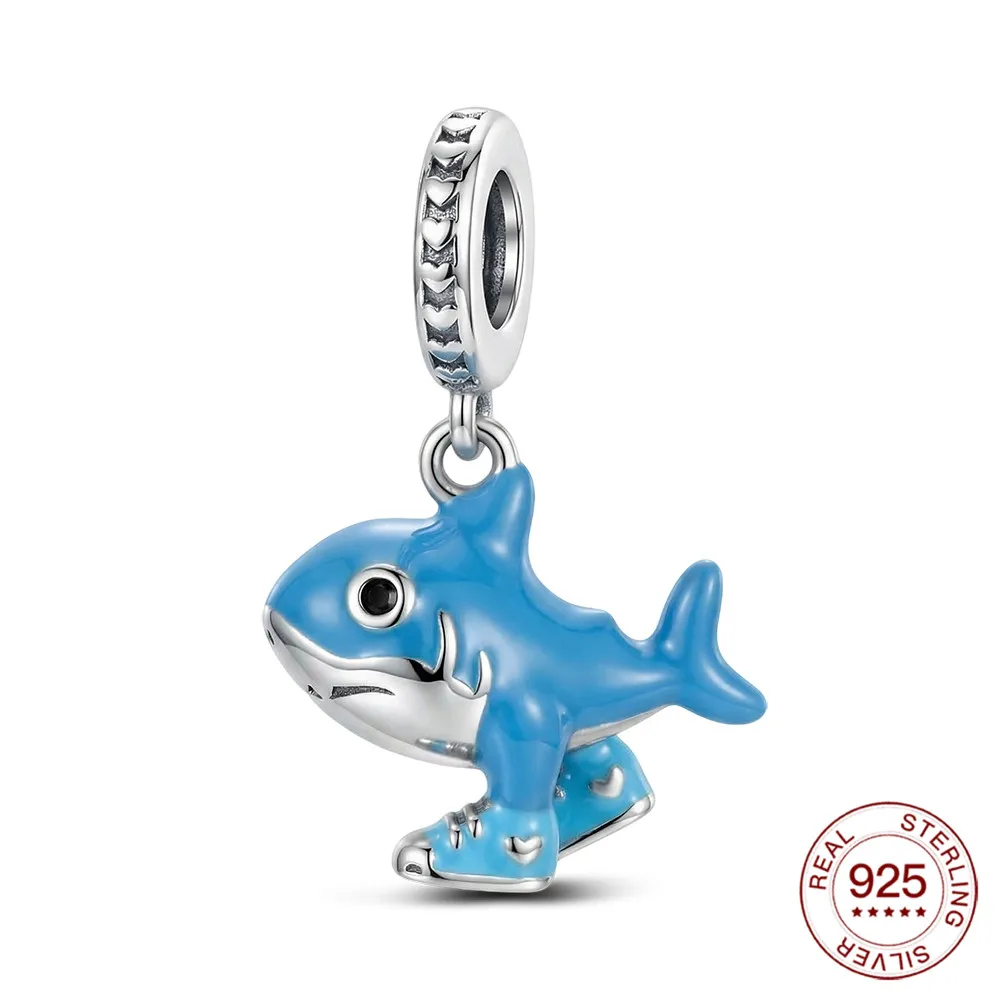 925 Sterling Silver Turtle Dangle Charm with Blue Opal
