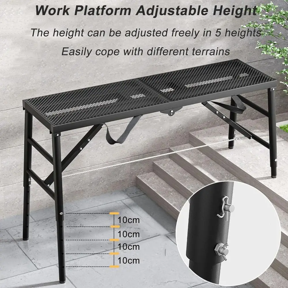 Adjustable Scaffolding Work Platform, Heavy-Duty Step Ladder, Portable Folding Workbench, Car Wash Stool with Drying Bench