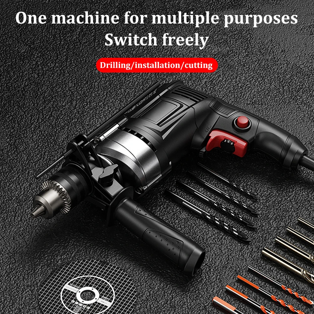 220V Electric Drill Impact Drill Multi-function Adjustable Speed Wood Metal Stone Cutting Off Household Wall Hole Drilling Tools