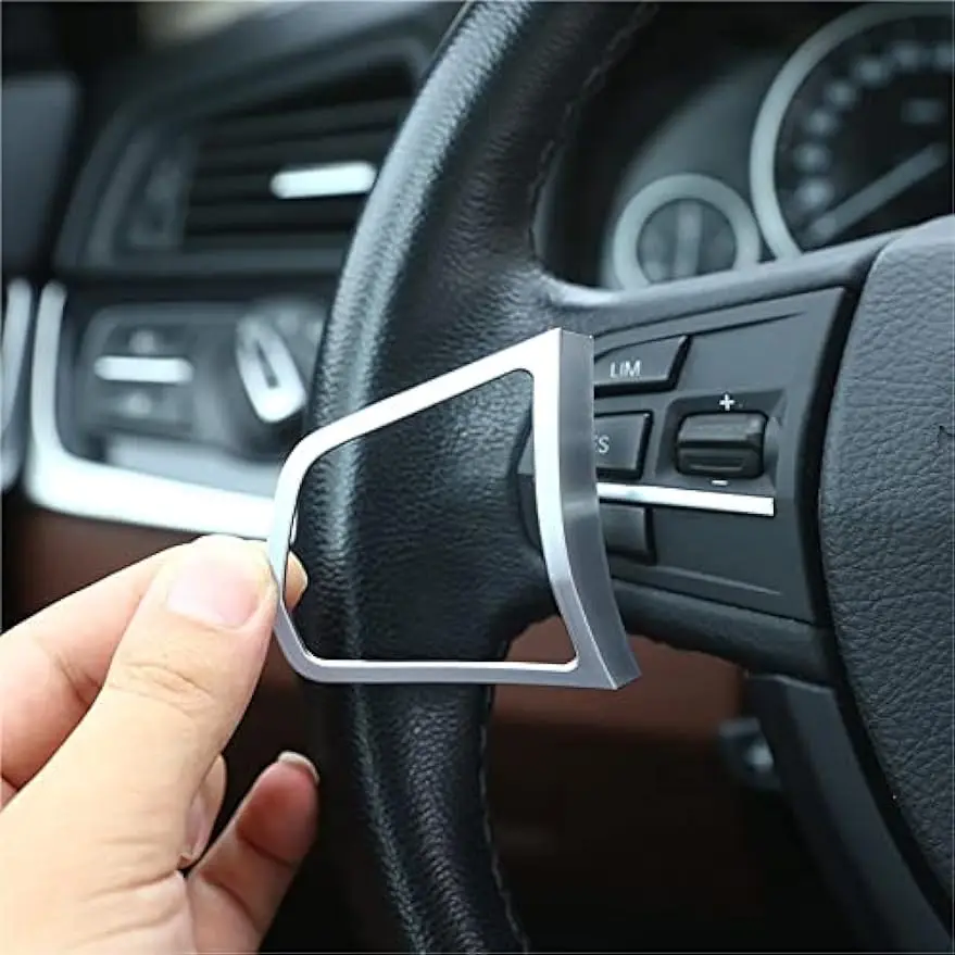 Silver Fiber Interior Steering Wheel Button Cover Decoration For BMW 5 Series F10 F11 F01 F02 2010-2017