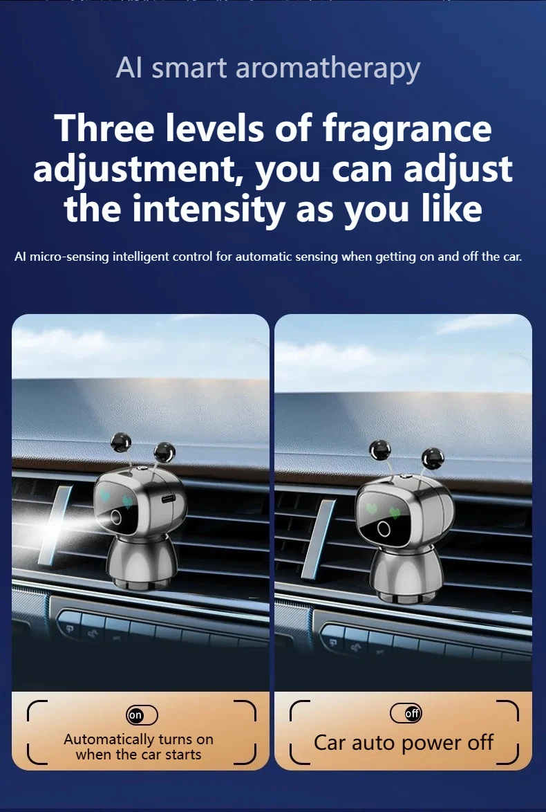 Cute Robot Smart Car Aroma Diffuser Car Air Outlet Fragrance Air Purifier Car Interior Decor Gift Electric Air Freshener