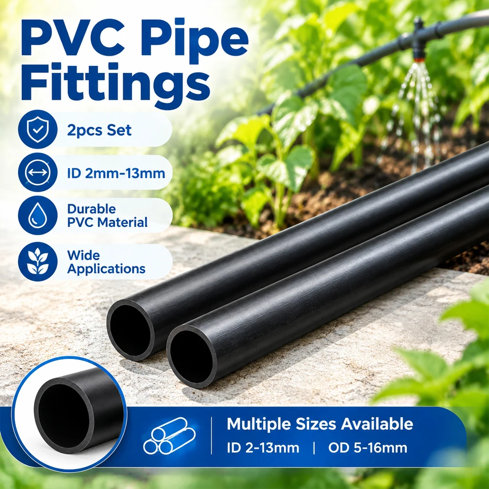 2-10Pcs 50cm Black PVC Pipe, ID 2mm-13mm Hard Tube, Garden Irrigation, Aquarium Fish Tank Water Pipe Fittings, Home DIY Tube