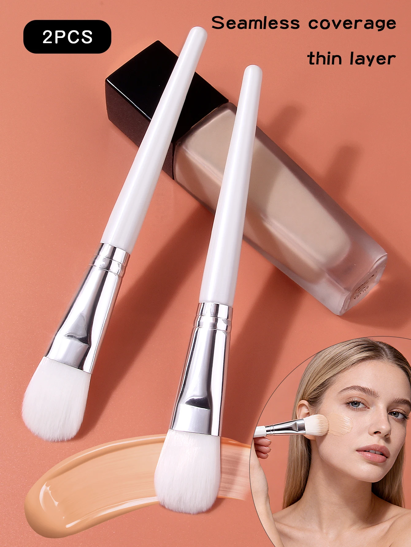 Brocha para Base de cerdas suaves, 2 uds., sin absorción de polvo, sin marcas de pincel, Base para cara principiante, brocha para máscara, brocha de maquillaje