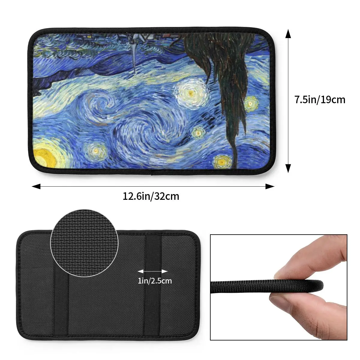 Car Armrest Cover Mat Starry Night Van Gogh Breathable Center Console Protective Cushion Pad Car Interior Cushion