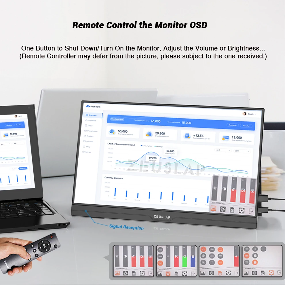 Picture 3: ZEUSLAP Portable Monitor Ultrathin 15.6inch touch/non touch 1080P FHD HDR IPS USB-C for laptop phone xbox cctv camera PS4 PS5