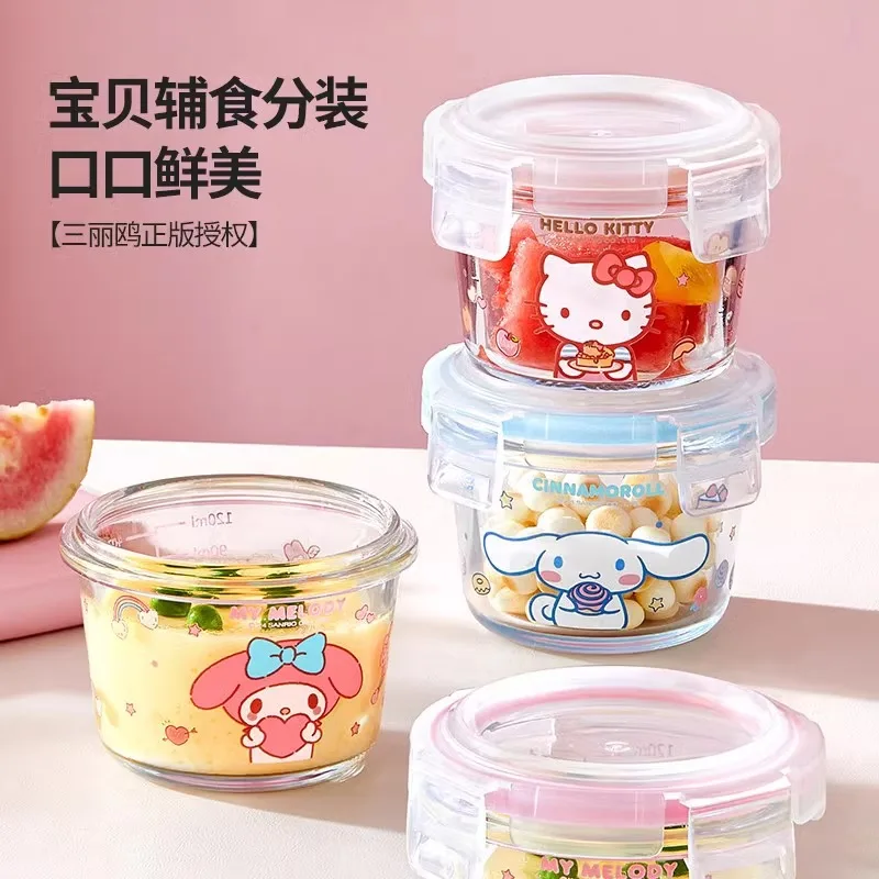 

Sanrio Детская миска для еды 120 мл My Melody Стеклянная миска для хранения свежести Коробка для хранения Детская миска для супа с крышкой Коробка для фруктов Бытовая посуда