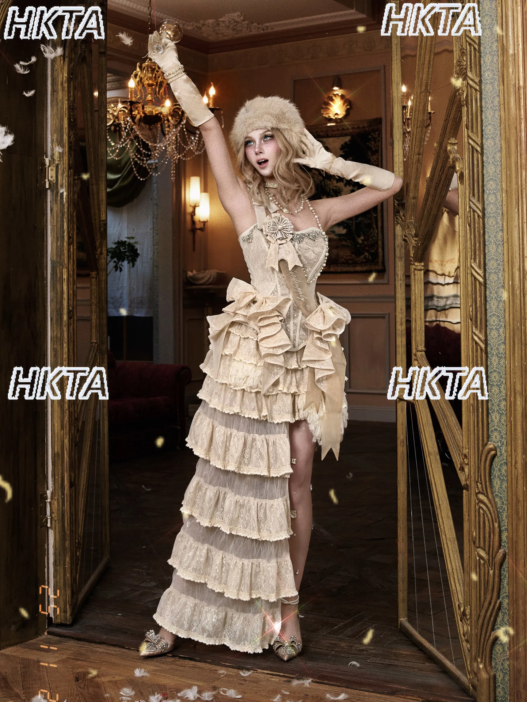 Japonês renda cintura cascata bolo irregular princesa saia natal doce lindo elegante temperamento y2k cos lo saia feminina