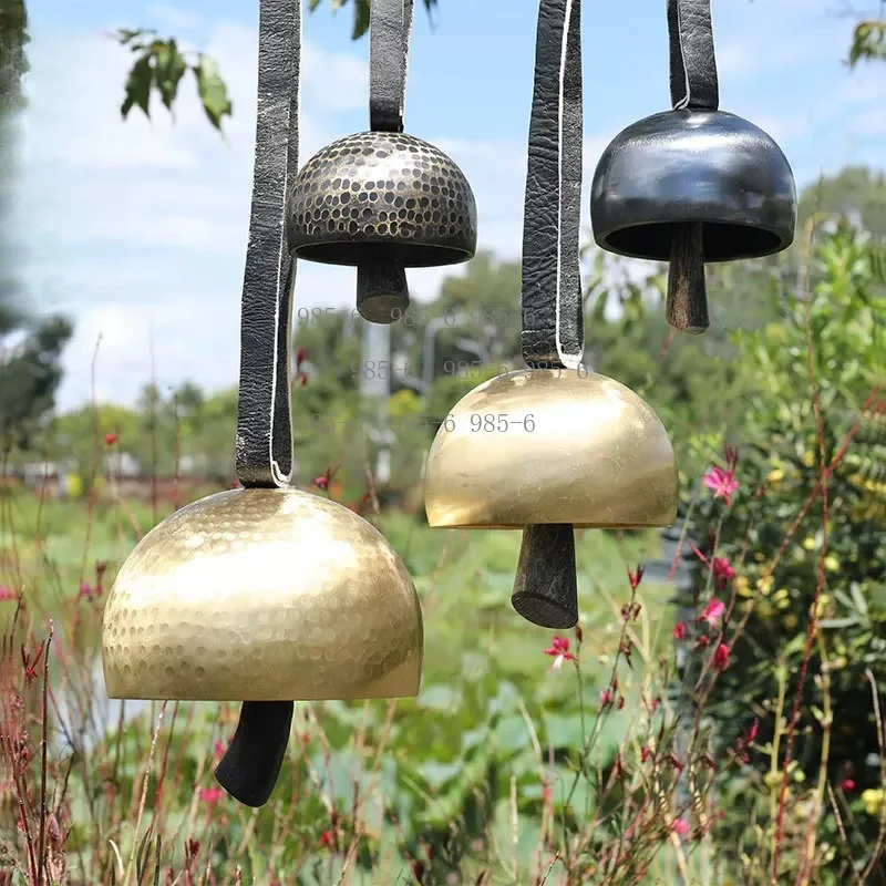 Auspicious Vintage Brass Wind Chime, Handmade Camel Bell Pendant for Door Divider & Indoor Meditation Decoration