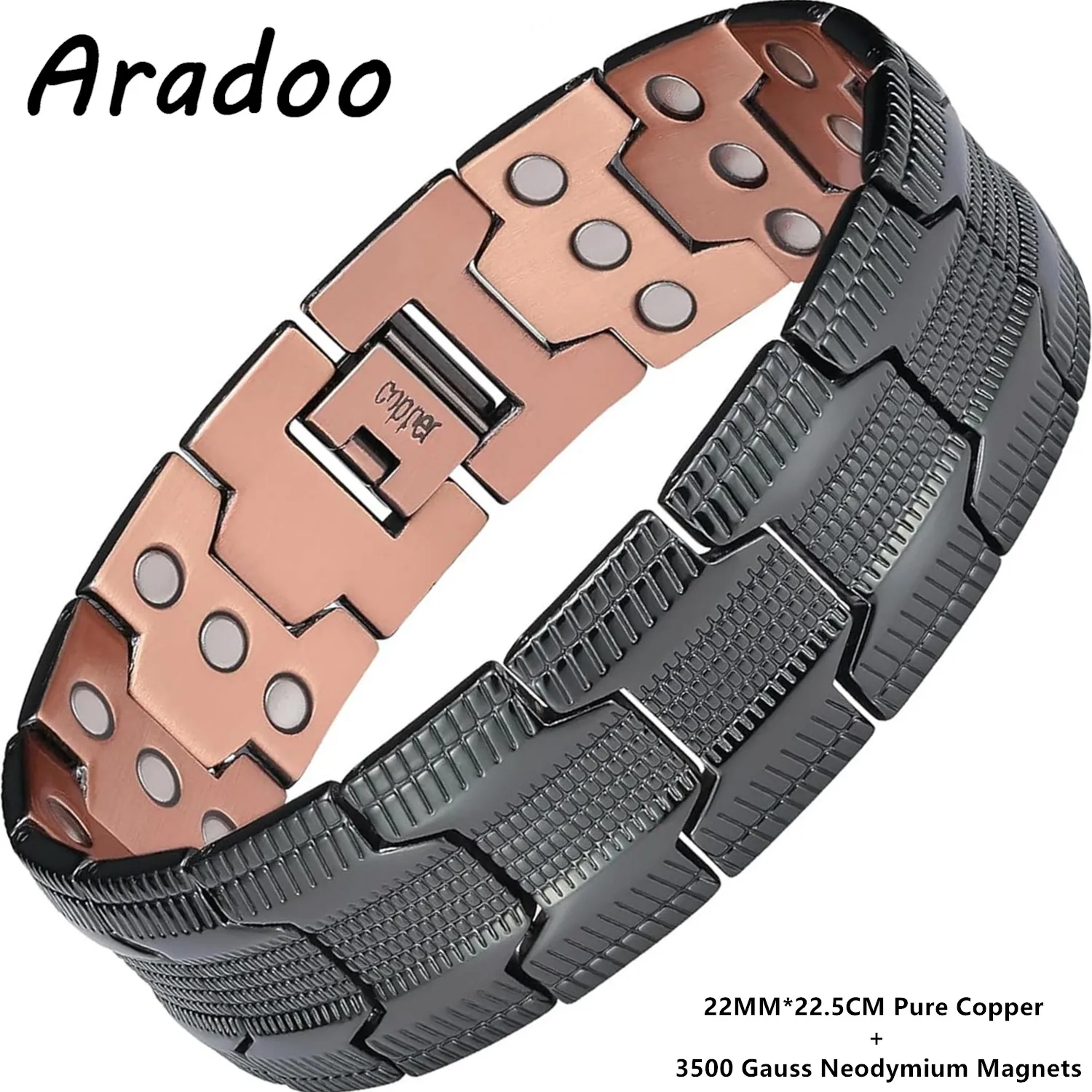 

ARADOO Tire Track Design браслет из чистой меди для мужчин с 3-кратным магнитным браслетом, ювелирные изделия, подарки