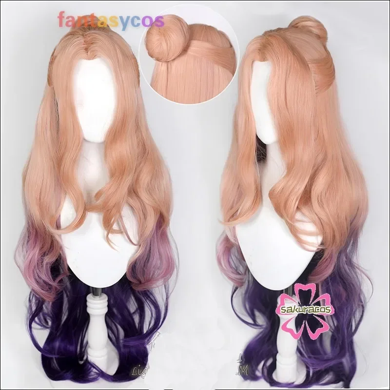 LOL Ocean Song Seraphine Cosplay Wig Pink Purple Mixed Long 100cm Buns Synthetic Wigs Hair for Halloween Costume Party Role Play