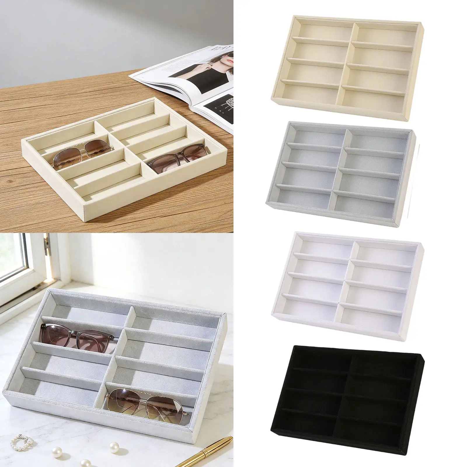 Glasses Organizer, 8 Slot Multifunctional Eyewear Display Case, Glasses Storage Box, Stackable Jewelry Tray for Showcase Closet