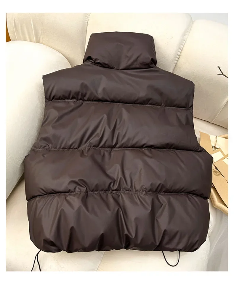 الخريف الشتاء الدافئة عادية الصلبة أكمام Waistoat المرأة سترة منتفخة وهمية الرقبة سترة أزرار حتى فضفاضة المرأة أسفل سترة #6