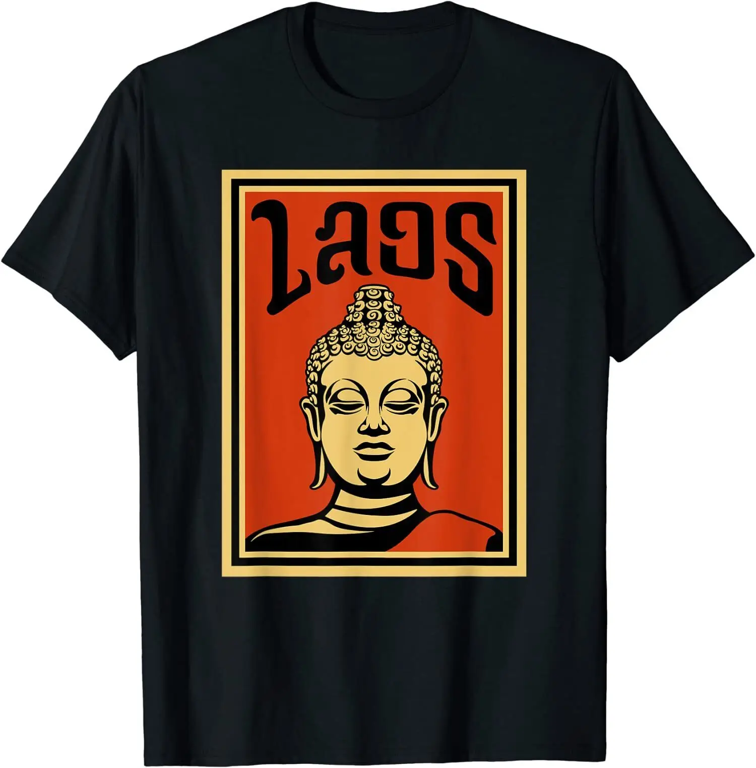 

Laos Lao Buddha Monk Statue T-Shirt Adult Regular Fit O-Necked Tees Cotton Men's Printed Tops