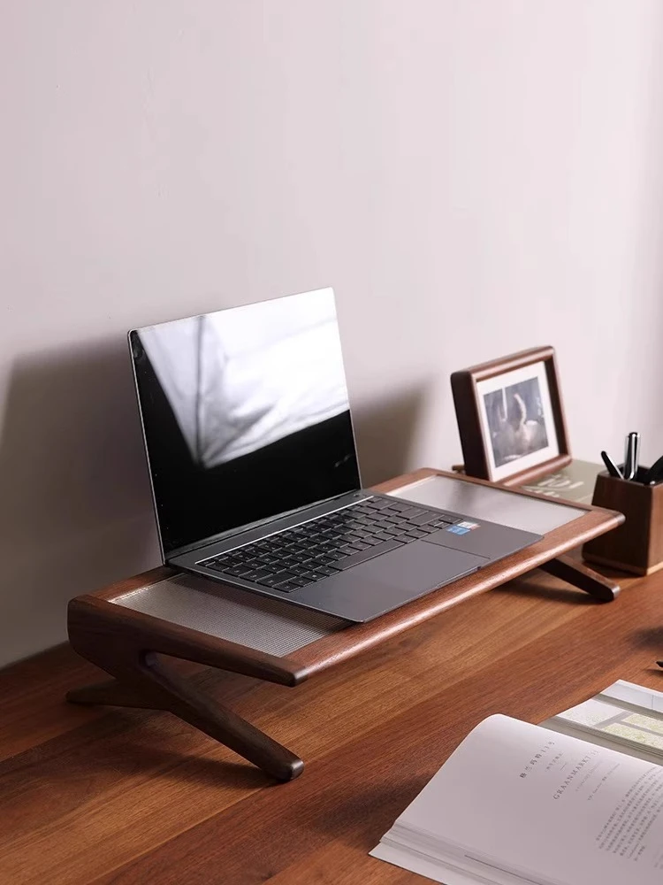 Black walnut solid wood desktop computer heightening rack monitor desktop heightening wooden bracket base finishing rack