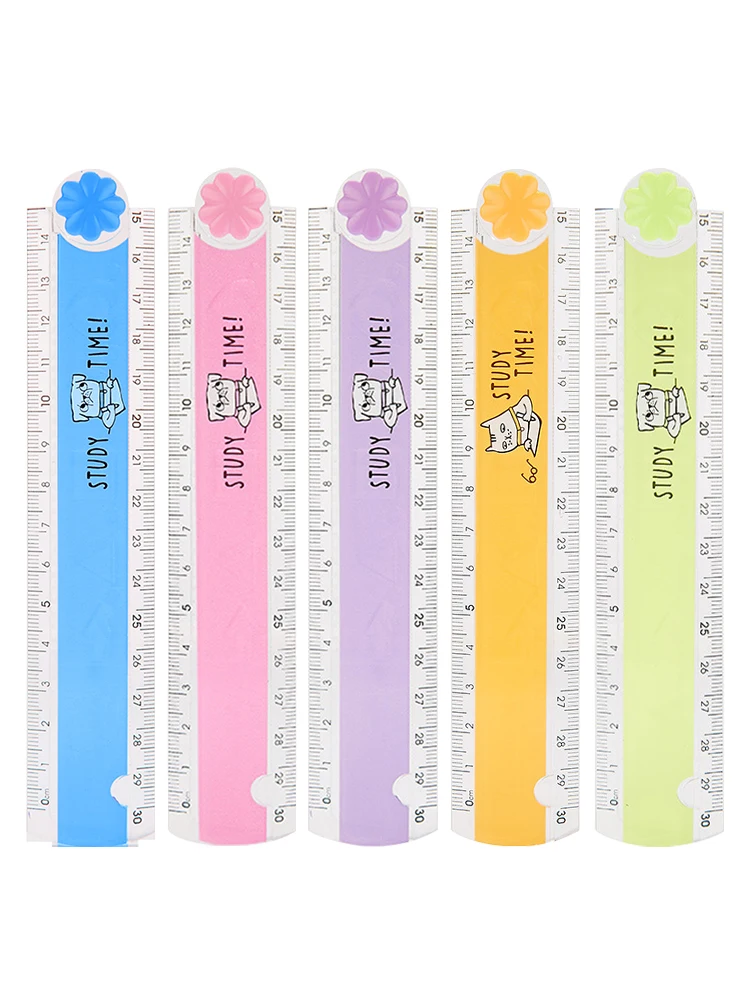 ไม้บรรทัดพลาสติกใสพับได้30ซม. 5ชิ้นขนาดกะทัดรัดทนทานสำหรับเด็กโรงเรียนเครื่องเขียนแบบเรขาคณิตปรับได้