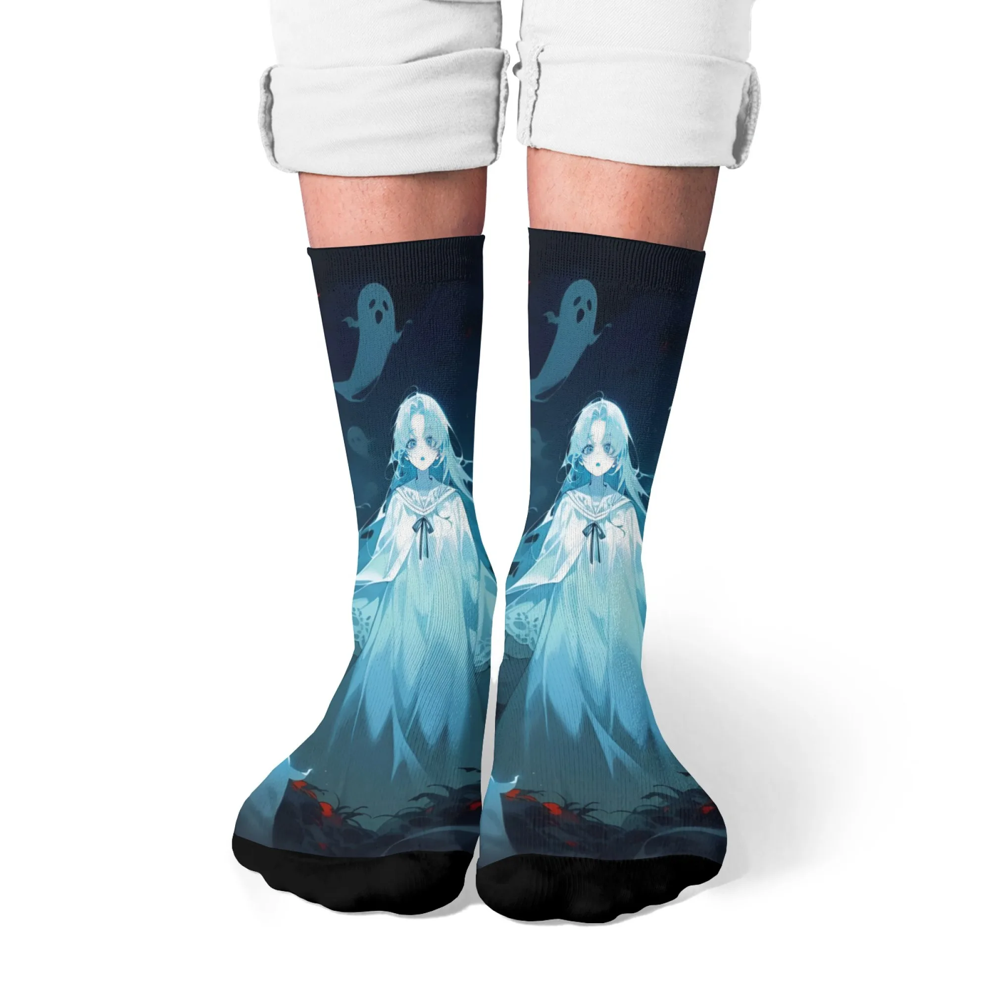

Хэллоуин, готические темные носки до середины икры с рисунком призрака, крутые повседневные носки унисекс с художественным принтом для девочек, идеальная праздничная одежда