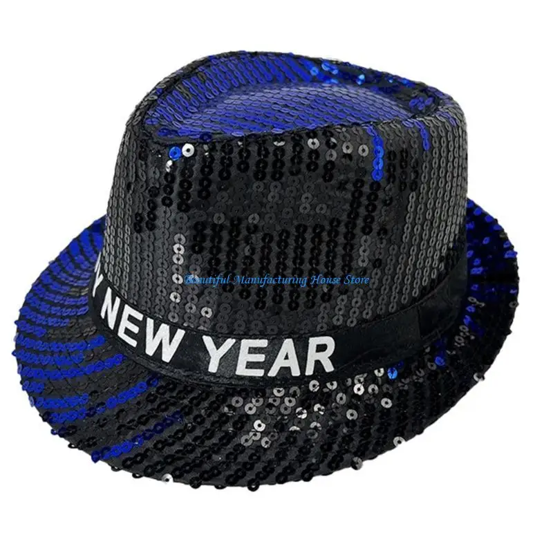 E56A Western Sequined Hat for New Year Eve Adult Winter Autumn Dancing Hat Unisex Headwear Stage Show Roleplaying Headpiece