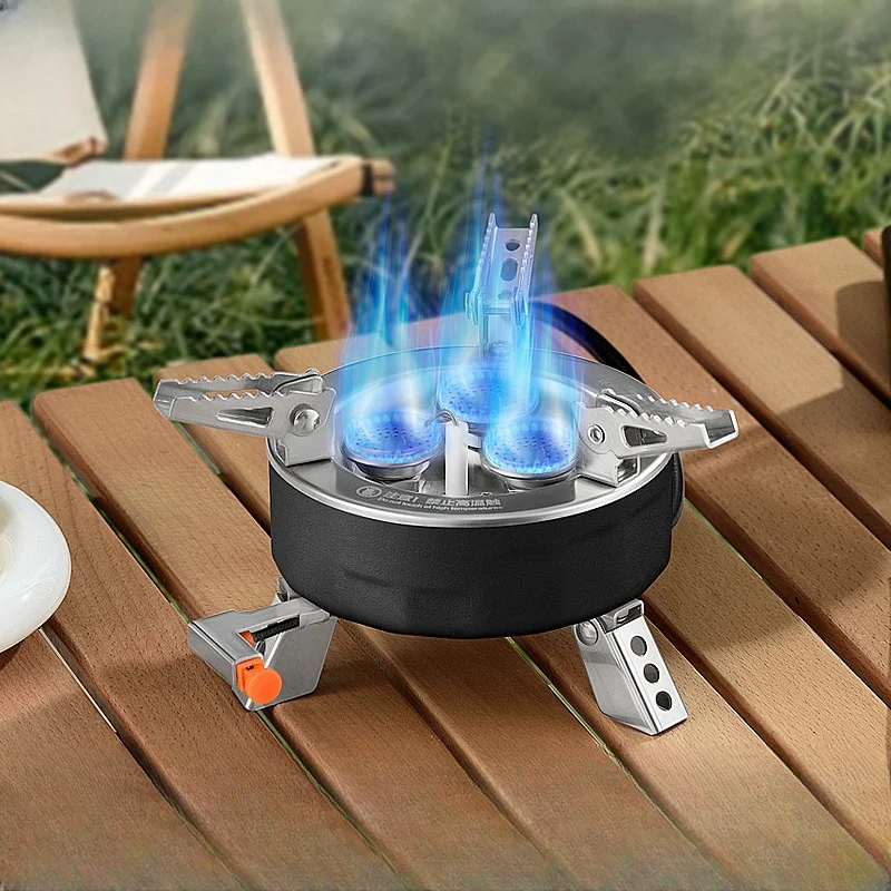 

Outdoor Portable Three Core Furnace 3 Burners Windproof Folding Ultralight Burner Gas Stoves for Picnic Cooking Camp