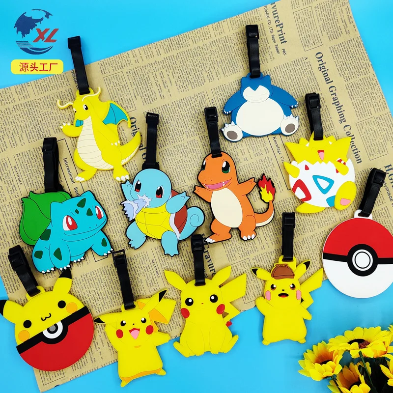 Pokemon Portable Squirtle Labels Cute Pikachu Luggage Tag Cartoon Travel Pendant Silicone Suitcase Holder Baggage Boarding Tags