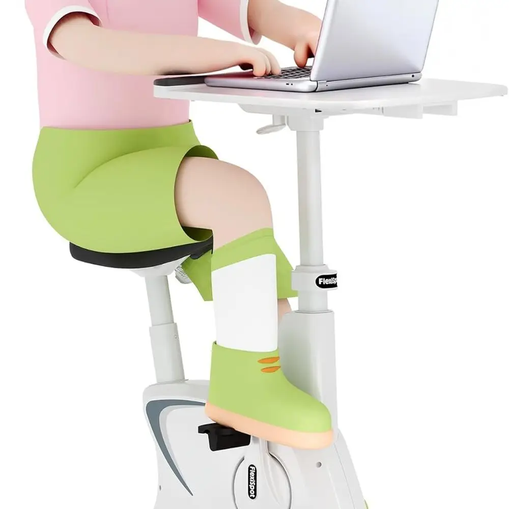 Compact 3-in-1 Desk: Adjustable Height Standing Desk, Exercise Bike, Laptop Desk with 8-Level Resistance, White