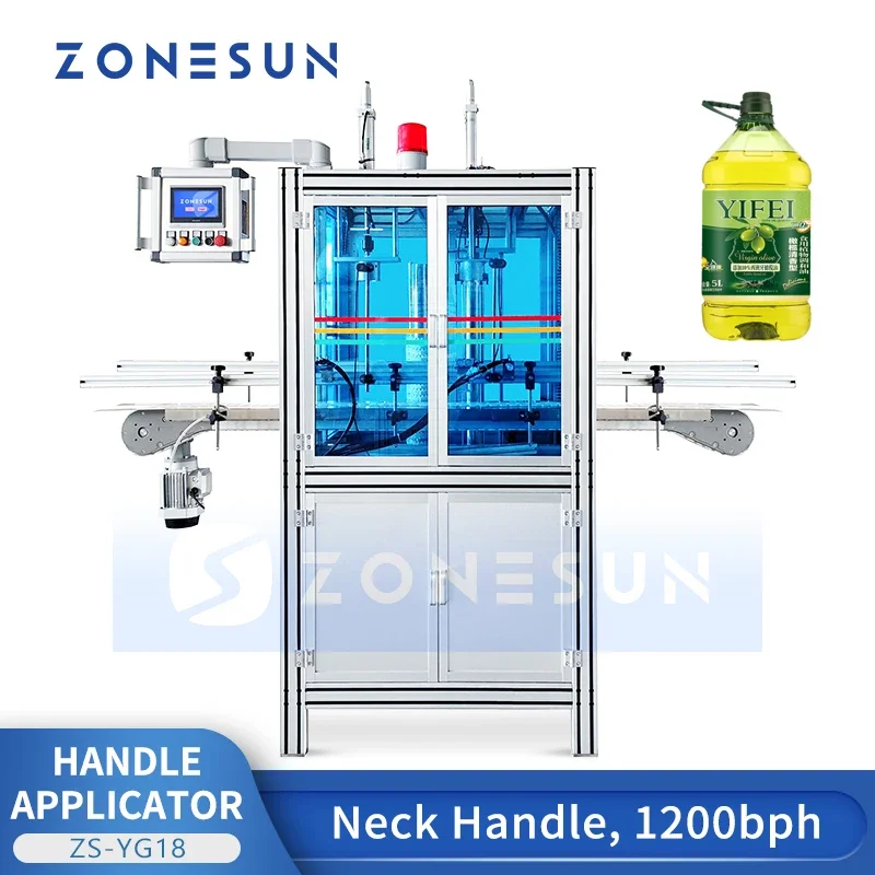 Zonesun-máquina aplicadora de mango de plástico para botellas de PET o HDPE, aplicador de mango de cuello, equipo de inserción de mango ZS-YG18
