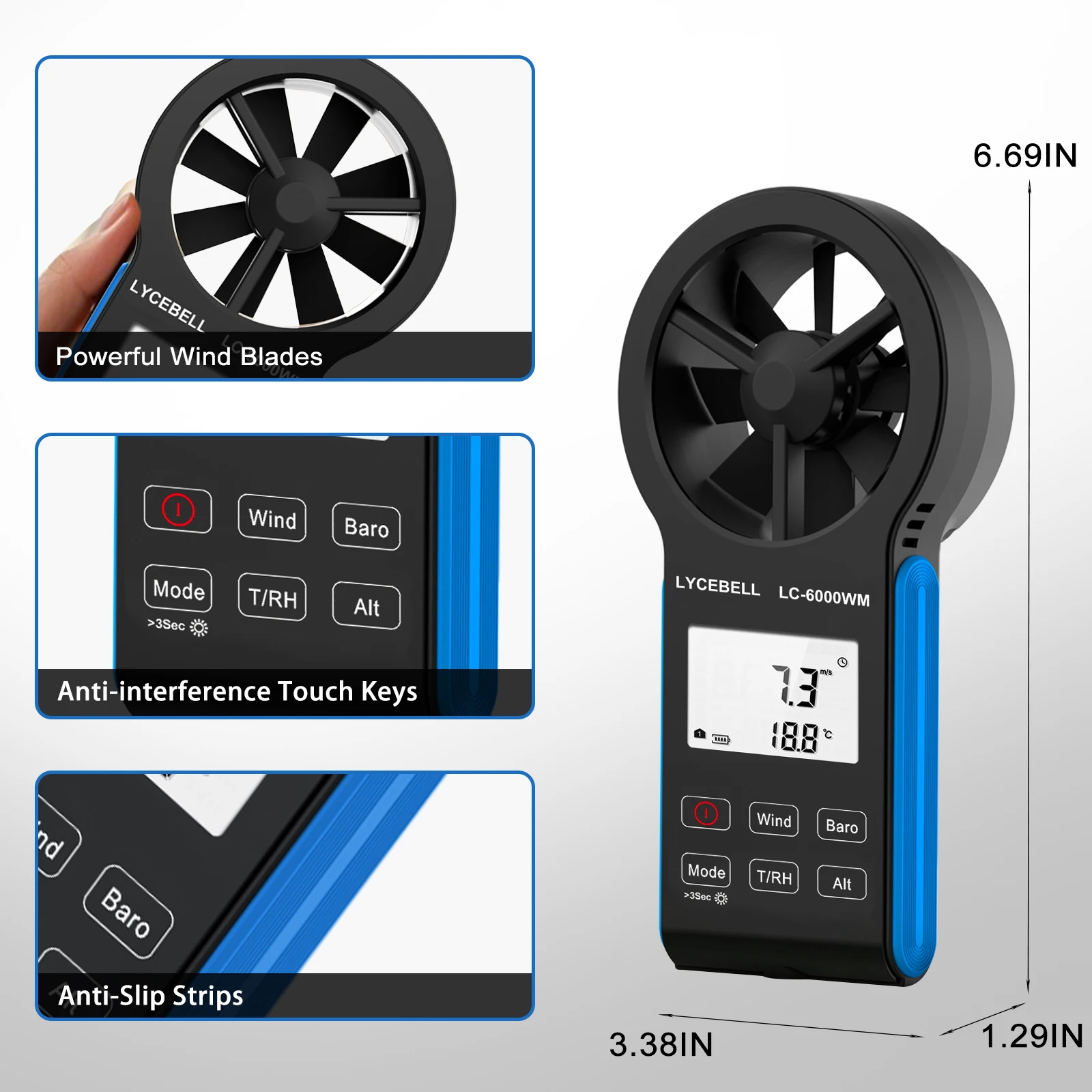 Holdpeak 6000WM-APP Bluetooth Anemometer Wind Speed Air Pressure Altitude Temp Humidity Dew Point Data Logger