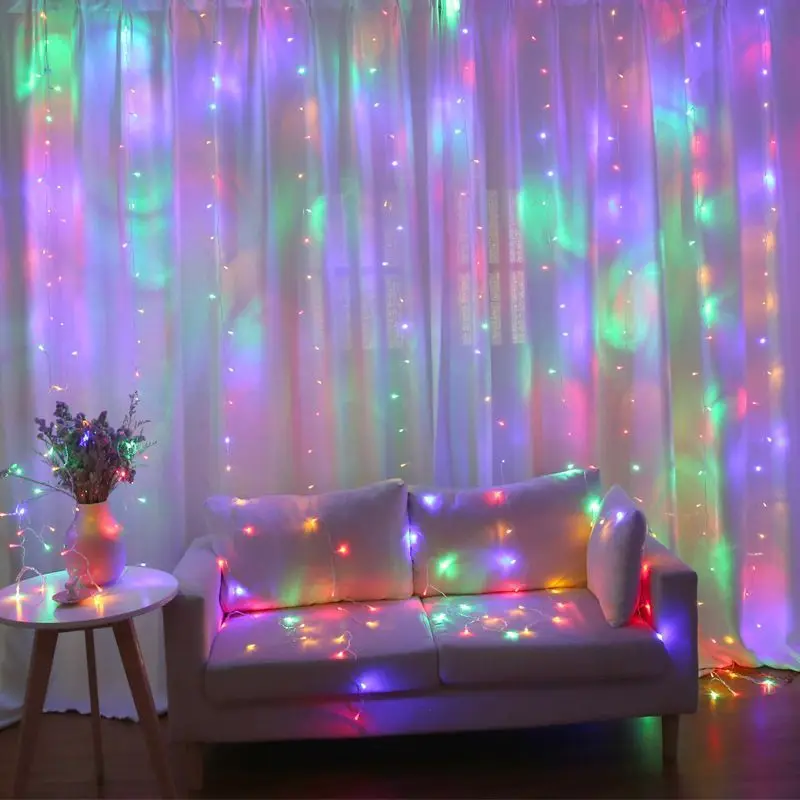 Curtain lights with 8 functions, USB remote control, timed copper wire light string, Christmas decoration lights