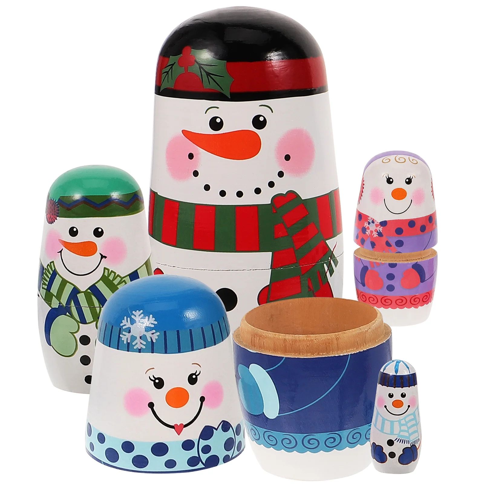 Matposhka-Bonhomme de neige en bois pour enfants, jouets de Noël, décoration de la maison, cadeau artisanal pour bébé