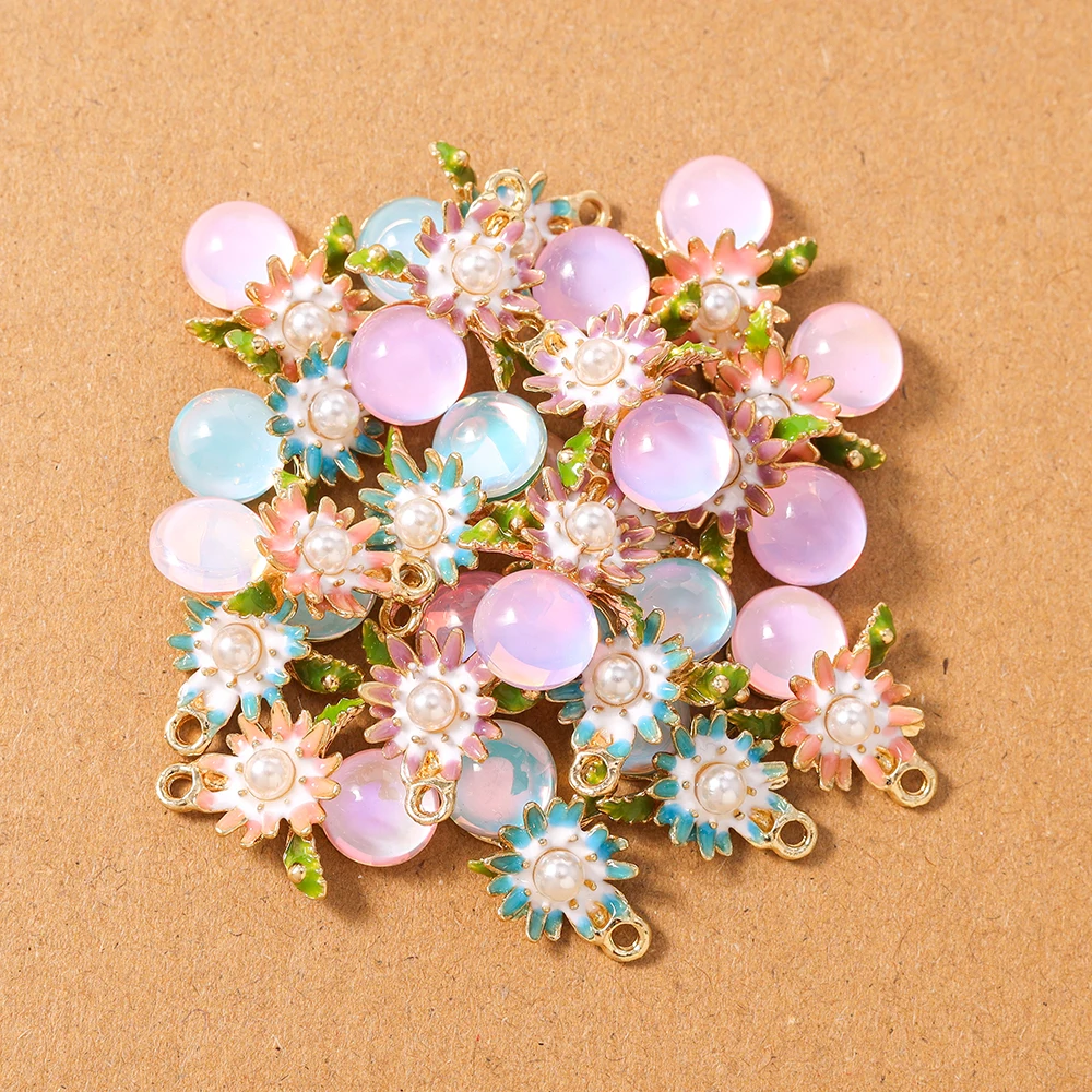 10 قطع الأحجار الكريمة اللؤلؤ زهرة سحر المعلقات ل قلادة أقراط DIY مجوهرات صنع الاكسسوارات الإمدادات #3